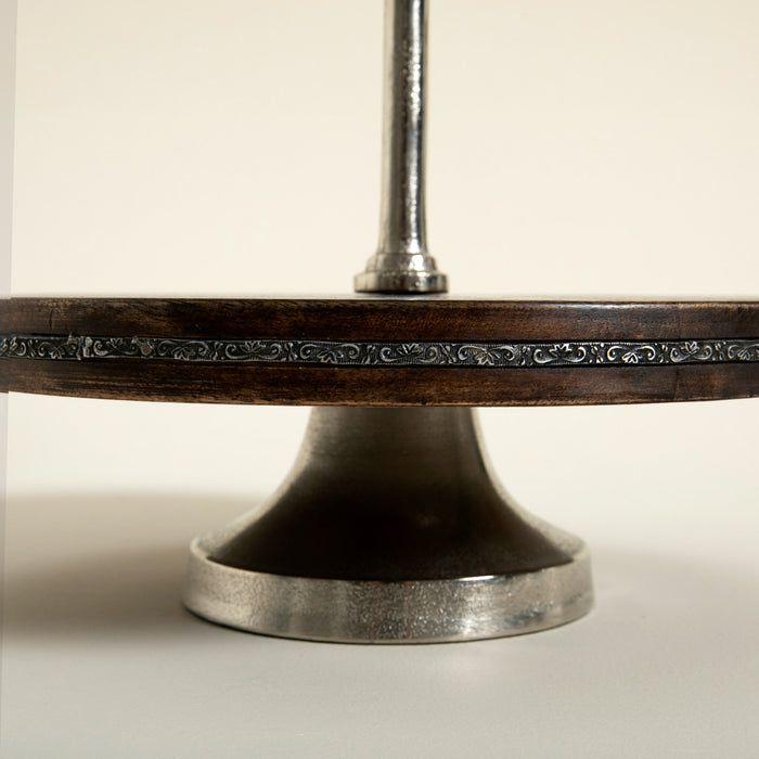 2 Tier Cake Stand W Metal Band Natural