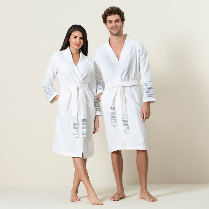 Derin Bamboo Unisex Bathrobe White-Blue