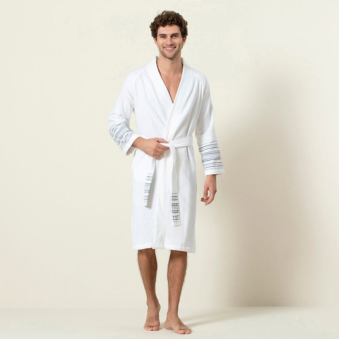 Derin Bamboo Unisex Bathrobe White-Blue