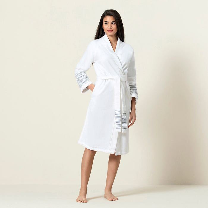 Derin Bamboo Unisex Bathrobe White-Blue