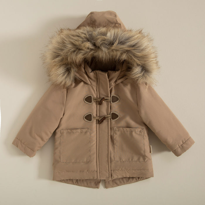 Baby Bear Faux Fur Hooded Coat Beige