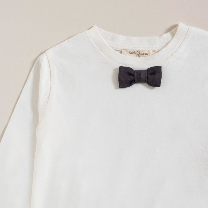 Party Long Sleeve Tshirt With Bowtie Details Ecru