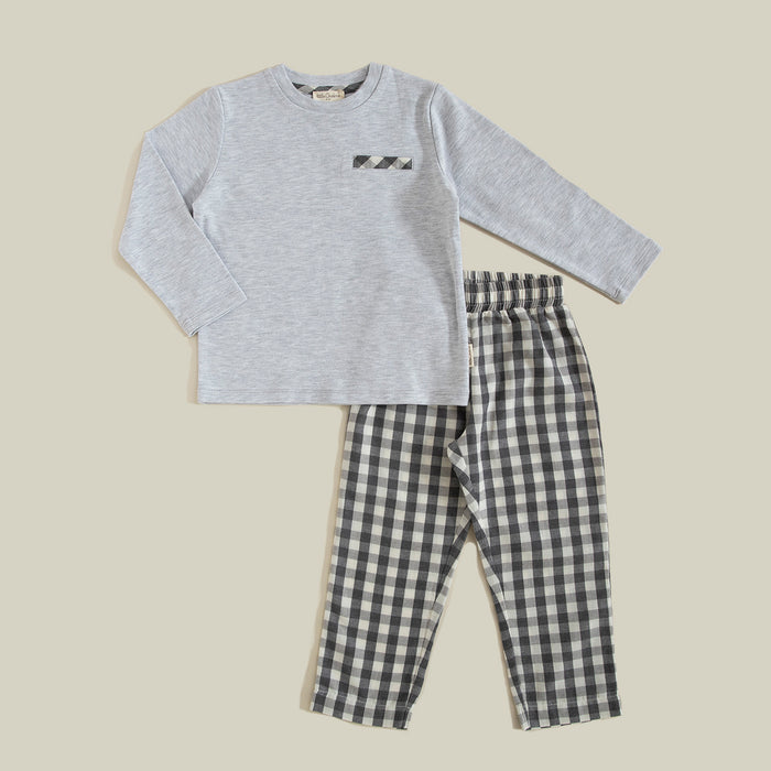 Pyjama Set With Plaid Bottom Grey Melange