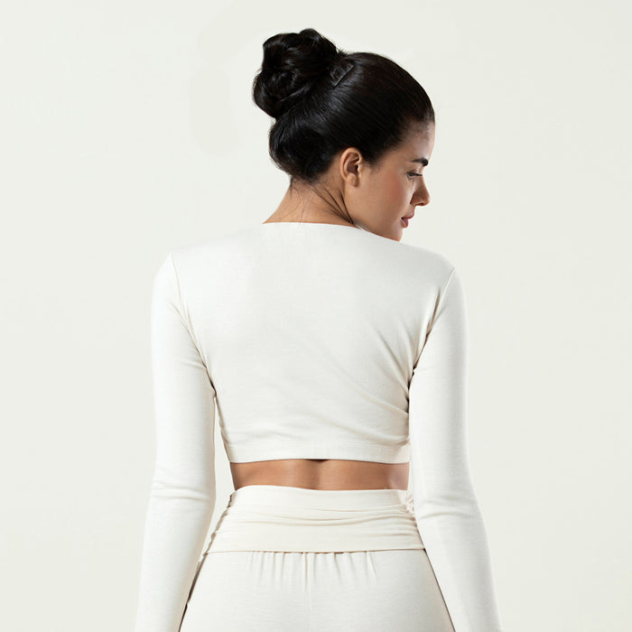 Long Sleeve Crop T-shirt Ecru