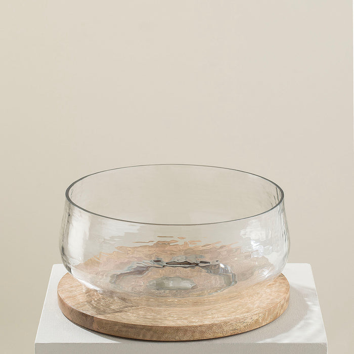 Orbit Glass Bowl With Wooden Base Natural