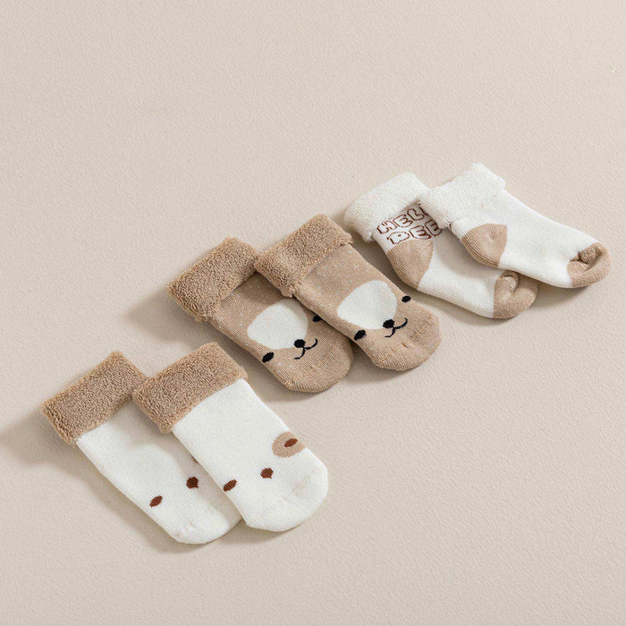 Baby Bear Printed Pcs Socks Beige-Ecru