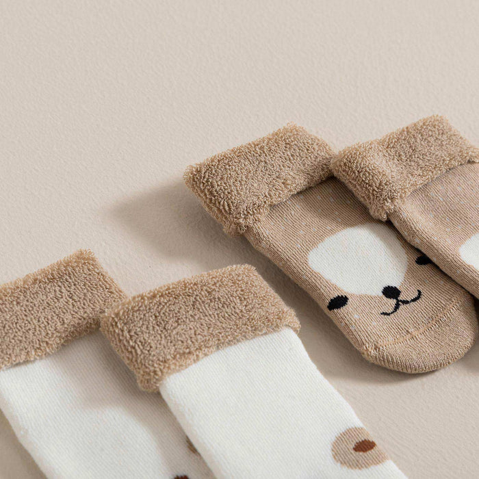 Baby Bear Printed Pcs Socks Beige-Ecru