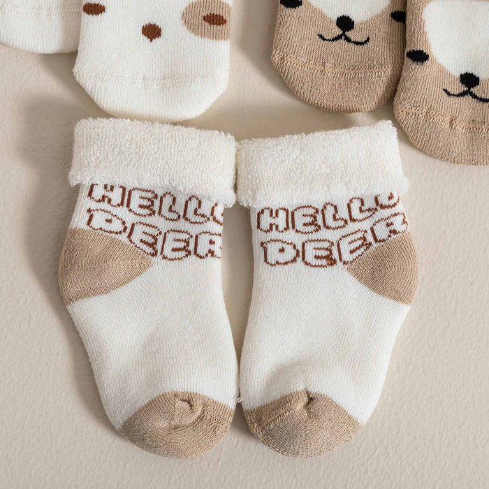 Baby Bear Printed Pcs Socks Beige-Ecru