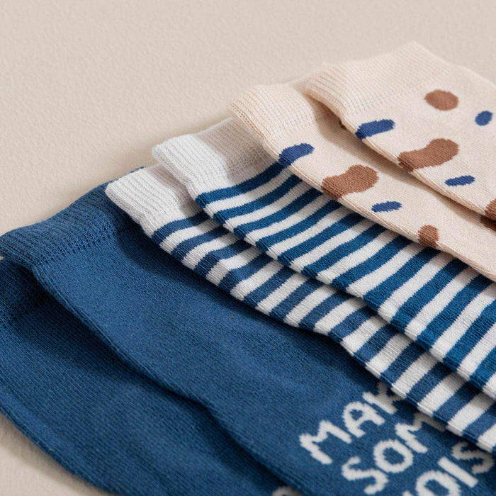 Abstract 3 Pcs Socks Ecru