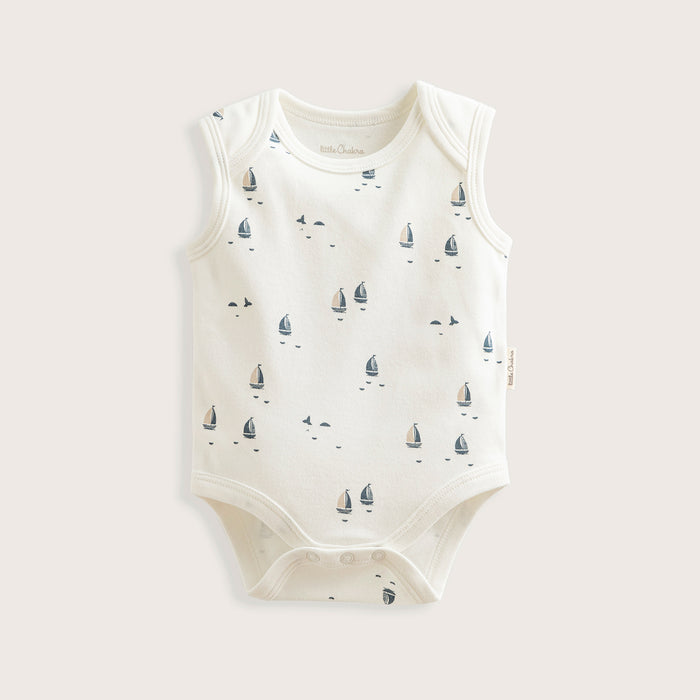 Marine Newborn Printed Zero Sleeve Body Ecru