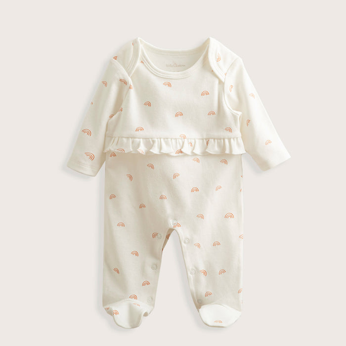 Rainbow Newborn Printed Ruffled Jumpsuit Ecru
