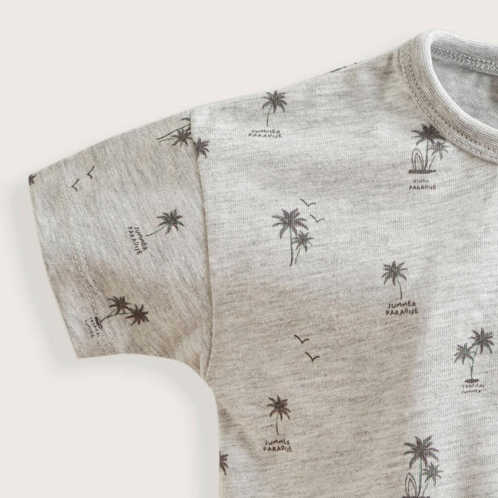 Tropic Printed Tshirt With Buton Grey Melange