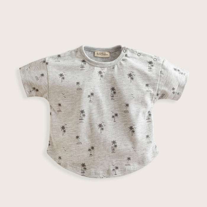 Tropic Printed Tshirt With Buton Grey Melange