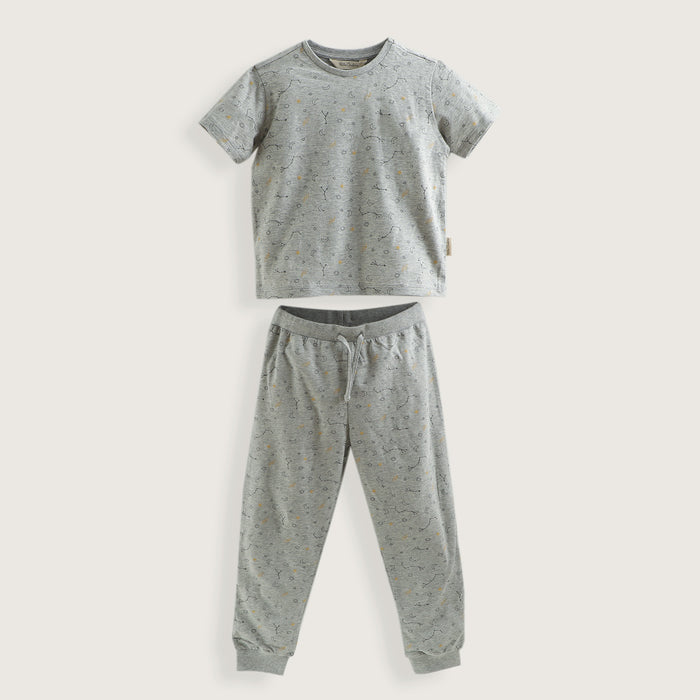 Pyjama Short Sleeve Printed Top&Bottom Set Grey