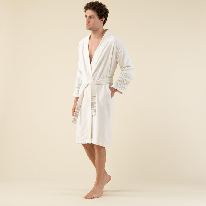 Derin Unisex Bathrobe Ecru/Green