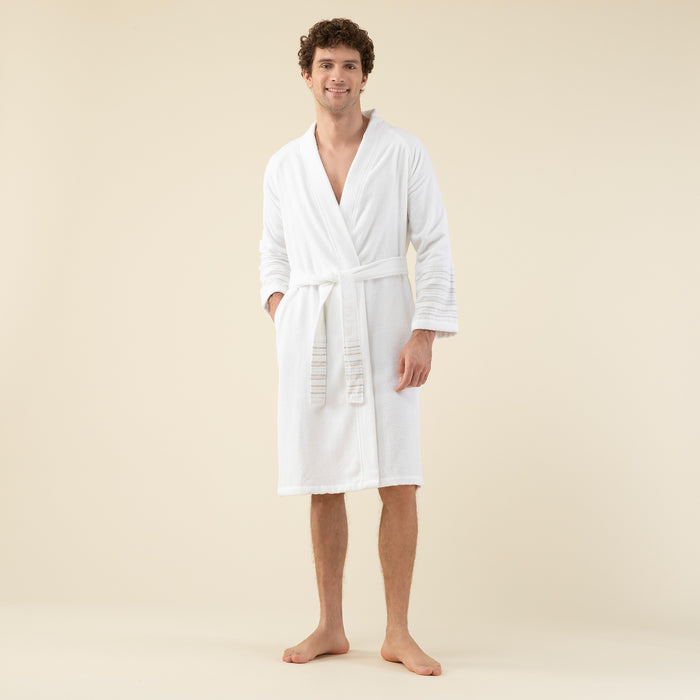 Derin Unisex Bathrobe White/Light Blue