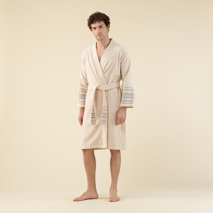 Derin Unisex Bathrobe BEIGE/DARK BLUE