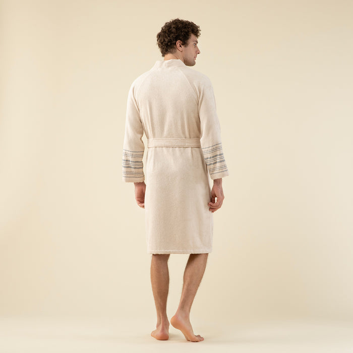 Derin Unisex Bathrobe BEIGE/DARK BLUE