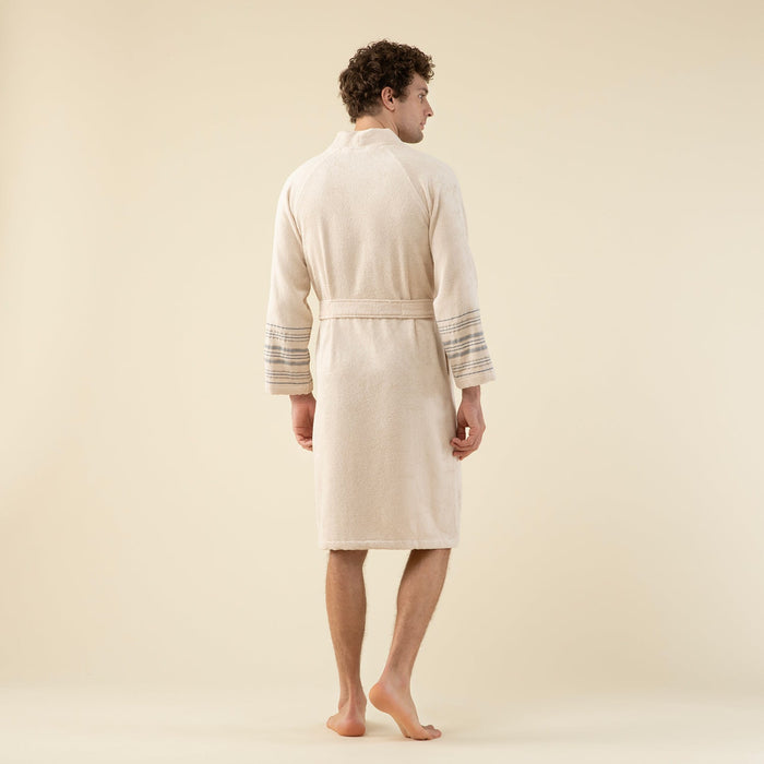 Derin Unisex Bathrobe BEIGE/DARK BLUE