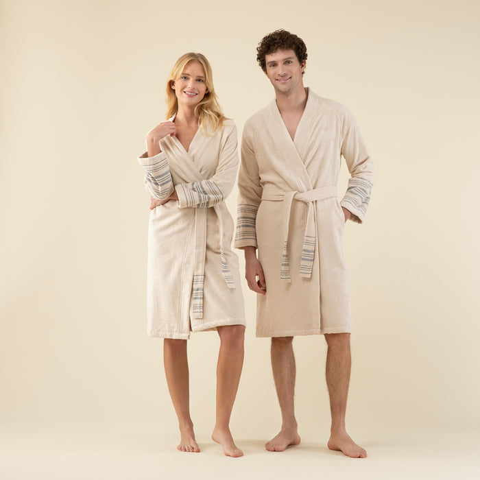 Derin Unisex Bathrobe BEIGE/DARK BLUE