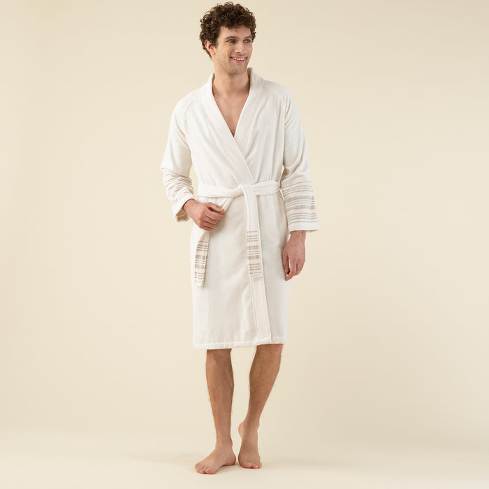 Derin Unisex Bathrobe Ecru/Mango