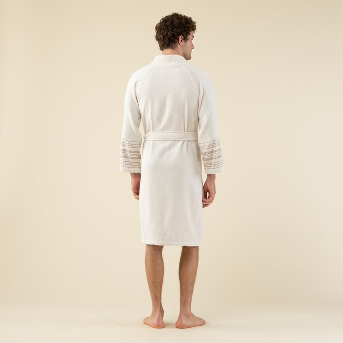 Derin Unisex Bathrobe Ecru/Mango