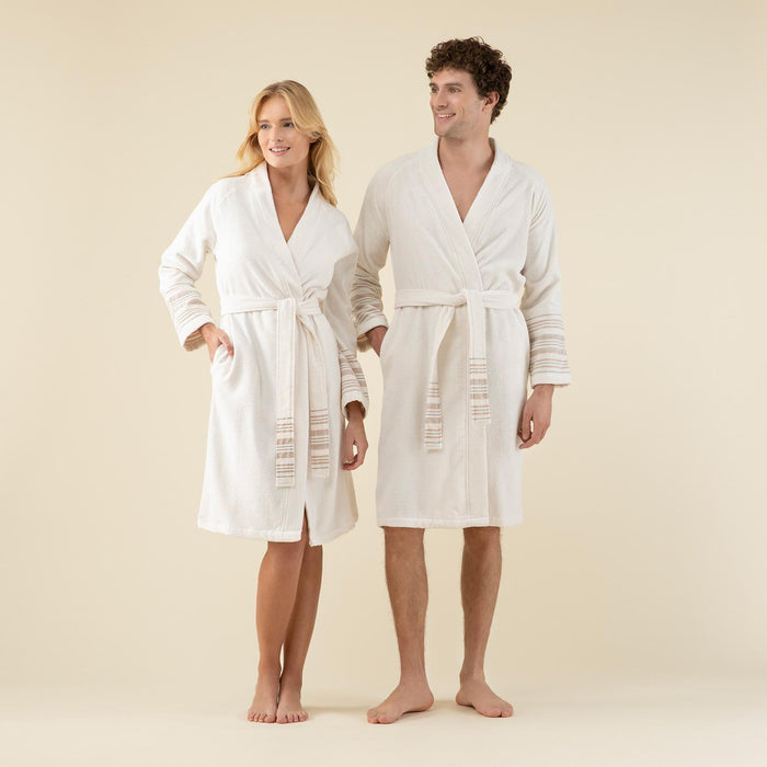 Derin Unisex Bathrobe Ecru/Mango