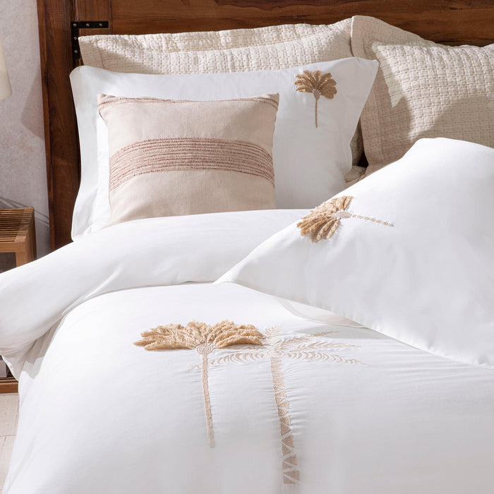 Palm Tree Duvet Cover Set King Size 230x220 cm Ecru
