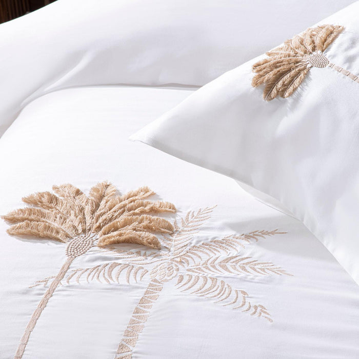 Palm Tree Duvet Cover Set King Size 230x220 cm Ecru