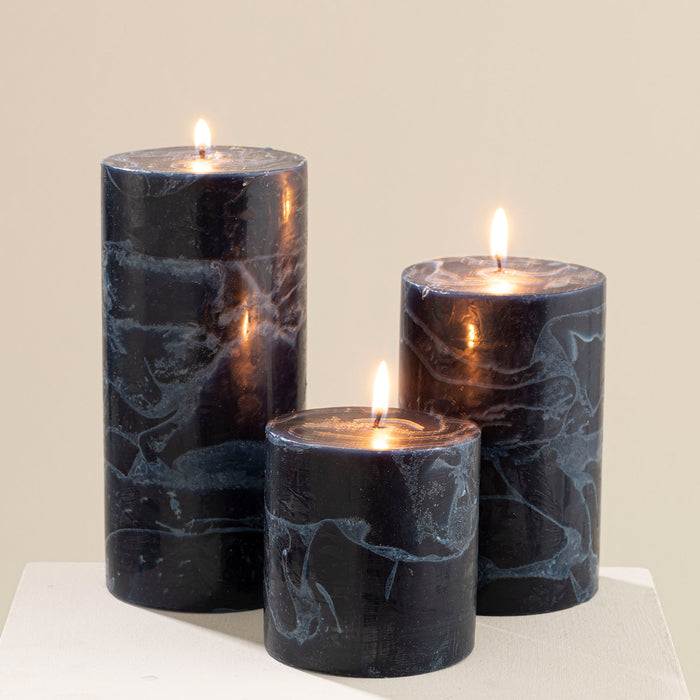 Marblo Pillar Candle 10 x 10 cm Navy Blue