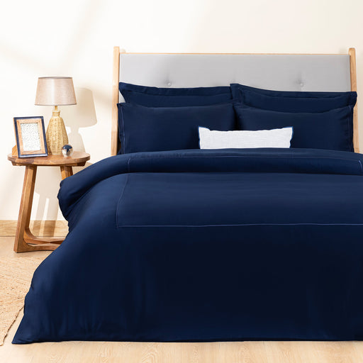 Bamboo Duvet Cover Set King Size 230x220 cm MARINE BLUE