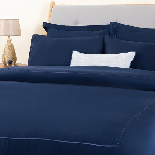 Bamboo Duvet Cover Set King Size 230x220 cm MARINE BLUE