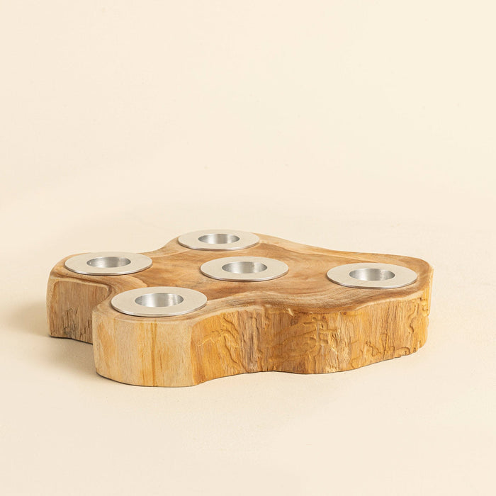 Teak 5 Section Natural Candle Holder Natural