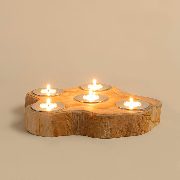 Teak 5 Section Natural Candle Holder Natural