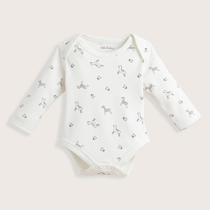 Grey Zebra Newborn Long Sleeve Printed Body Ecru