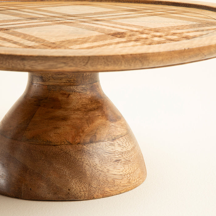 Plaid Footed Cake Stand Natural