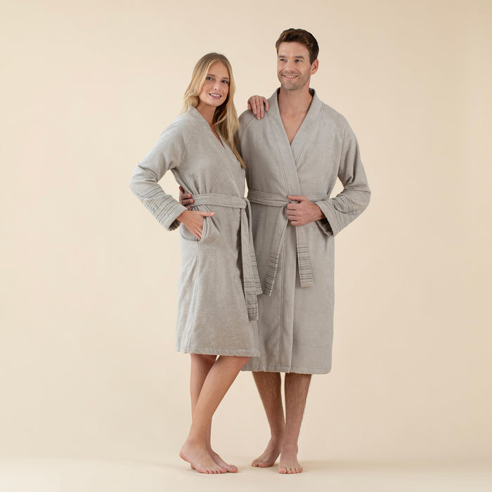 Derin Unisex Bathrobe Light Grey/Dark Grey/Light Grey