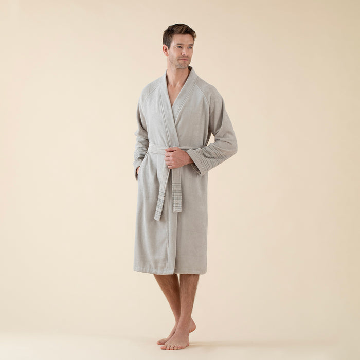 Derin Unisex Bathrobe Light Grey/Dark Grey/Light Grey