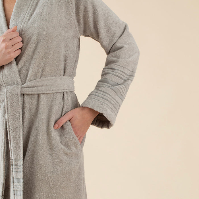 Derin Unisex Bathrobe Light Grey/Dark Grey/Light Grey