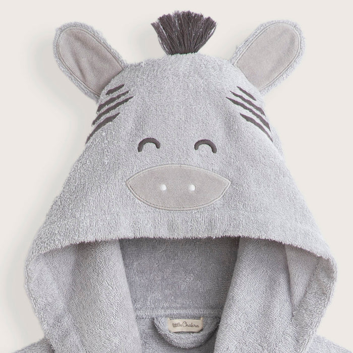 Grey Zebra Bathrobe With Hoodie Grey