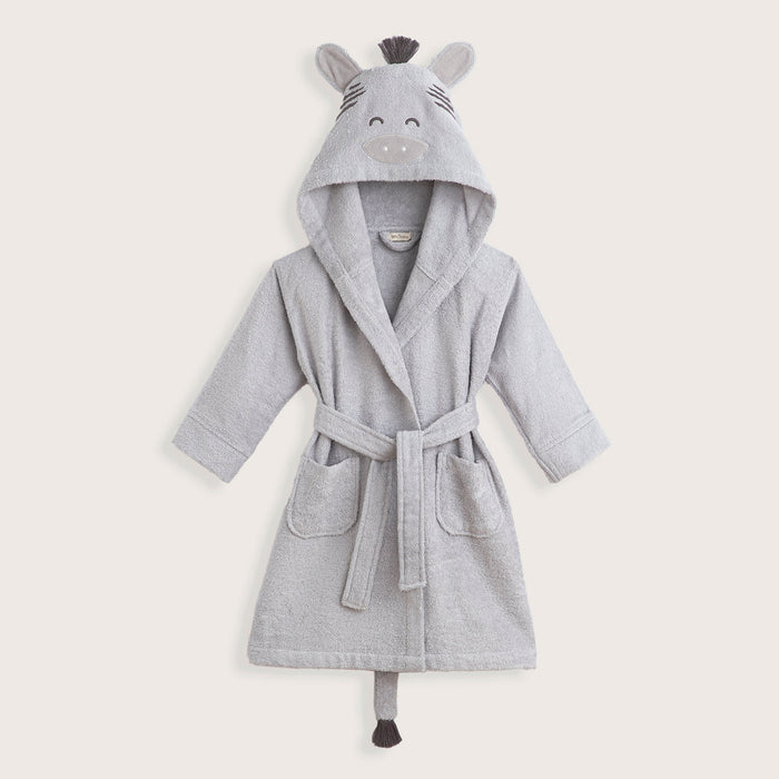 Grey Zebra Bathrobe With Hoodie Grey