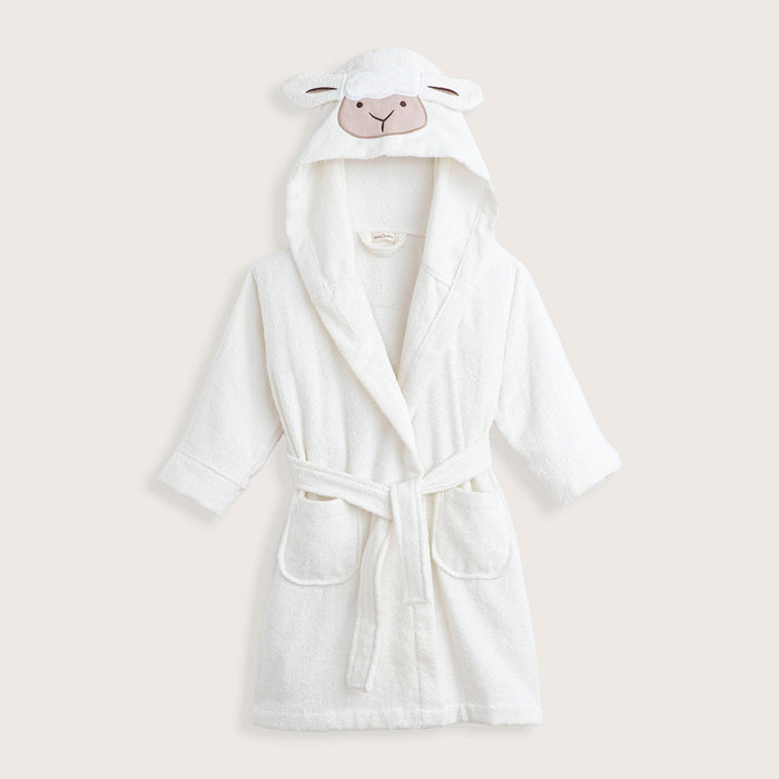 Wool Lamb Bathrobe With Hoodie Vanilla