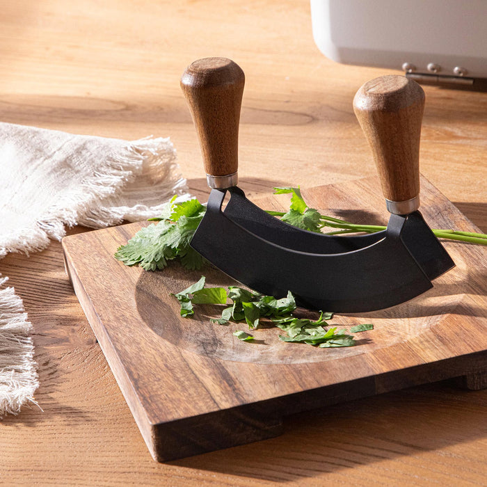 Agni Akasya Cutting Board with Knife 20x20 cm Natural