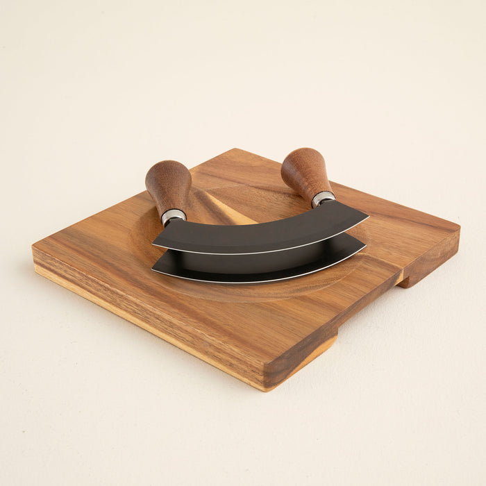 Agni Akasya Cutting Board with Knife 20x20 cm Natural