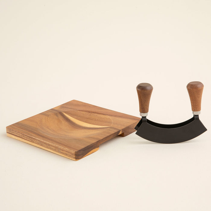 Agni Akasya Cutting Board with Knife 20x20 cm Natural