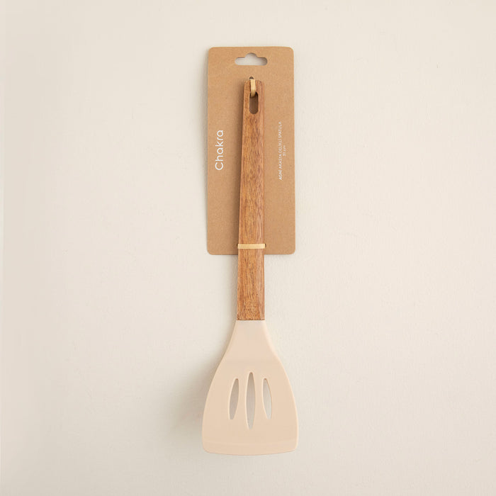 Agni Acacia Perforated Spatula 31 cm Natural