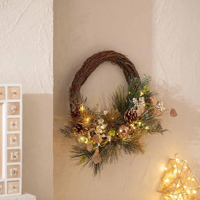 Egoro Xmas Half Wreath with Lighting Natural