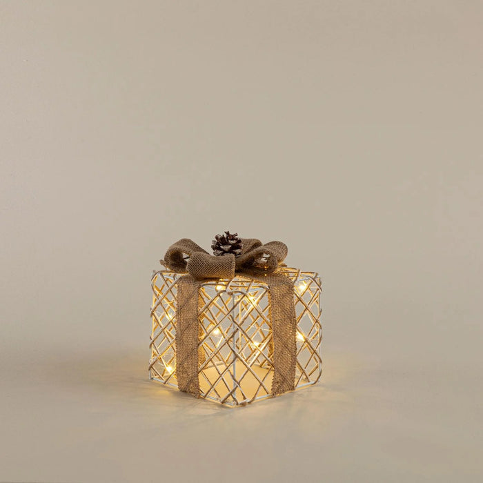 Giftbox Decorative Object With Led 15 Cm Natural