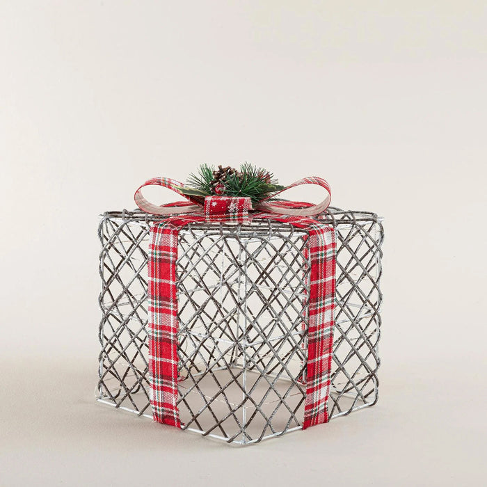 Pine Christmas Gftbox Decor With Led 25 Cm Silver