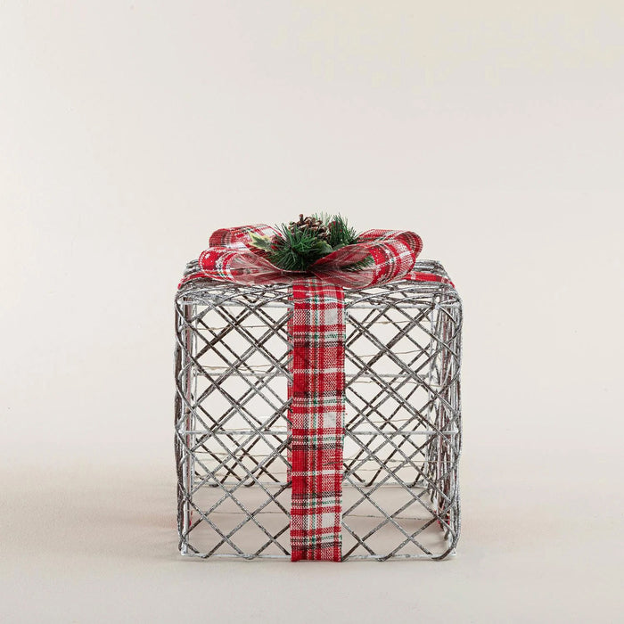 Pine Christmas Gftbox Decor With Led 25 Cm Silver